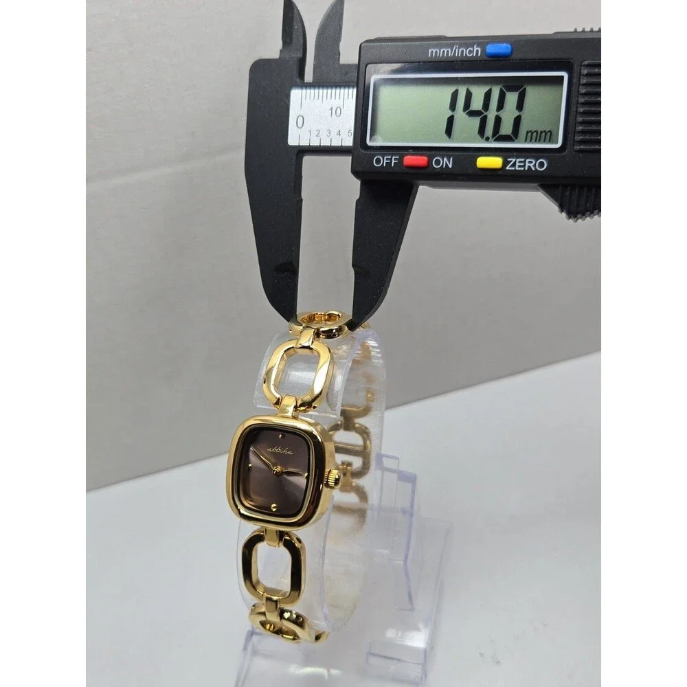 Ettika Square Link Womens 24K Gold Plated Quartz Bracelet Watch New Battery